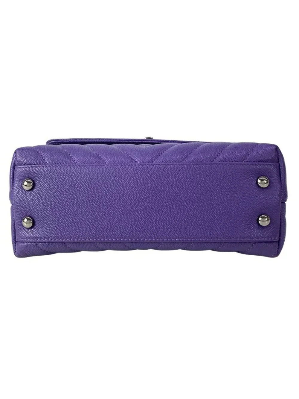 Chanel Handbag Small Top Handle Flap Bag Stitch Coco Purple Silver